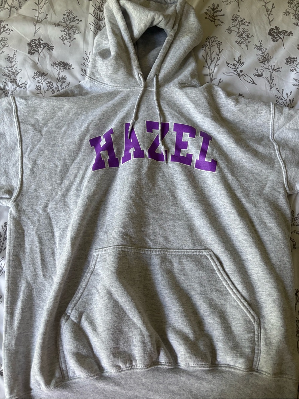 Gray Hoodie with Purple Hazel Lettering - Brand: